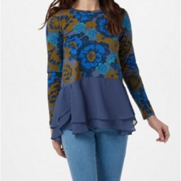 LOGO by Lori Goldstein Tops - LOGO By Lori Goldstein Womens US XS Floral Cotton Modal Woven Chiffon Tunic Top